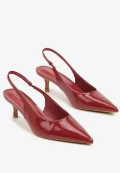 Bordowe Czółenka Slingback Vices z Lakierowanym Połyskiem na Kaczuszce Sonwena