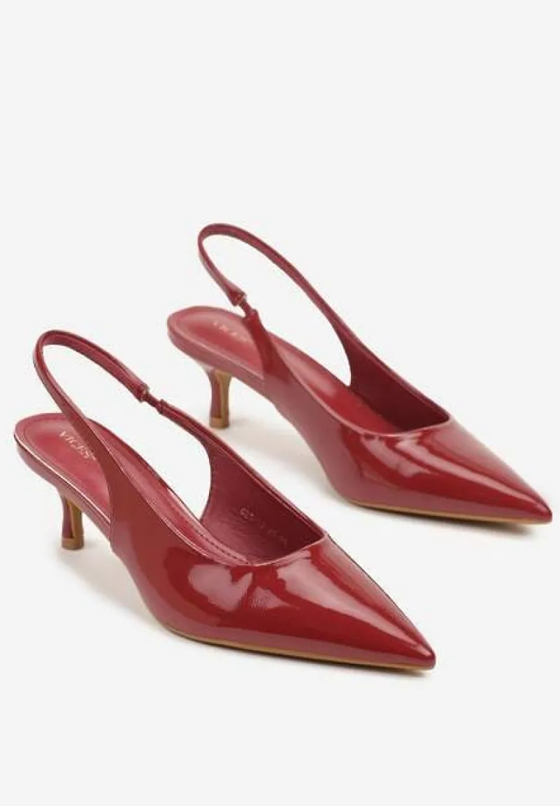 Bordowe Czółenka Slingback Vices z Lakierowanym Połyskiem na Kaczuszce Sonwena