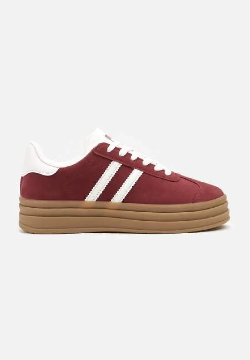 Bordowe Klasyczne Sneakersy na Niewysokiej Platformie Terilee