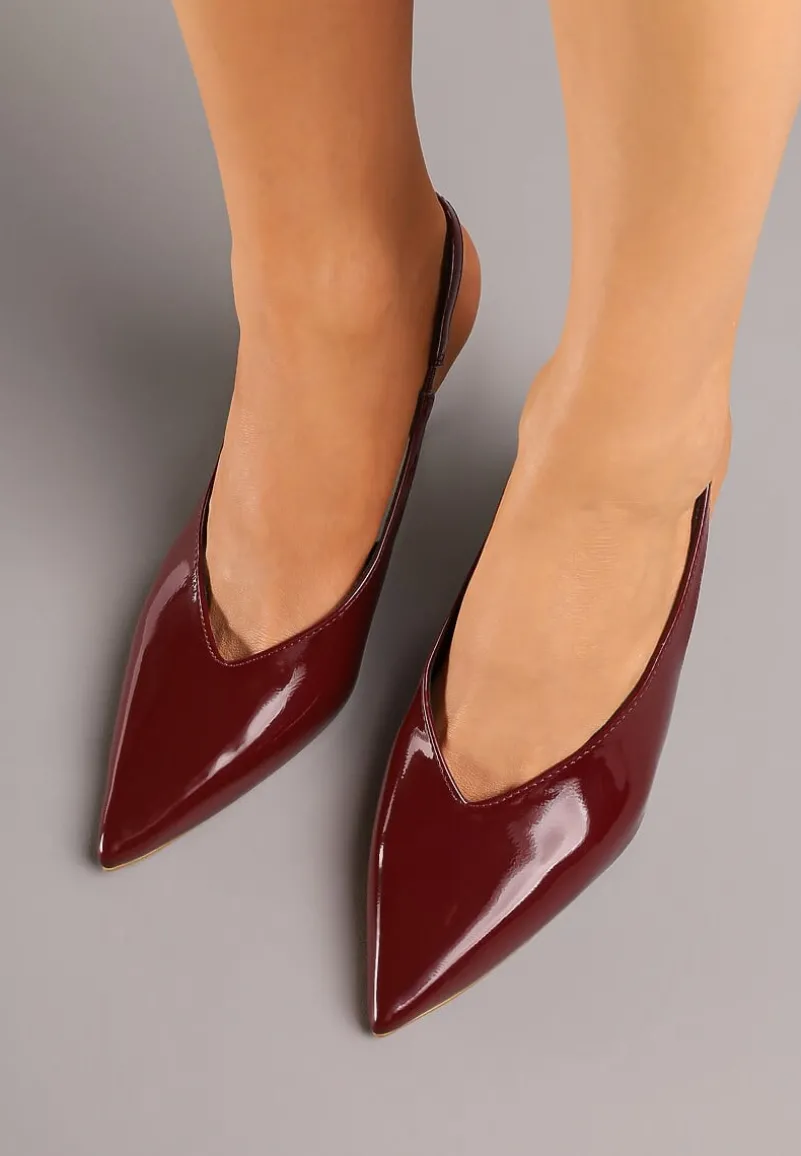 Bordowe Lakierowane Sandały na Szpilce Typu Slingback Addoxie
