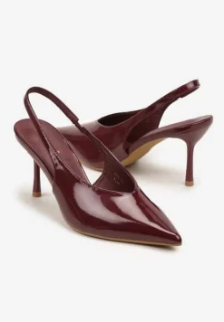 Bordowe Lakierowane Sandały na Szpilce Typu Slingback Addoxie