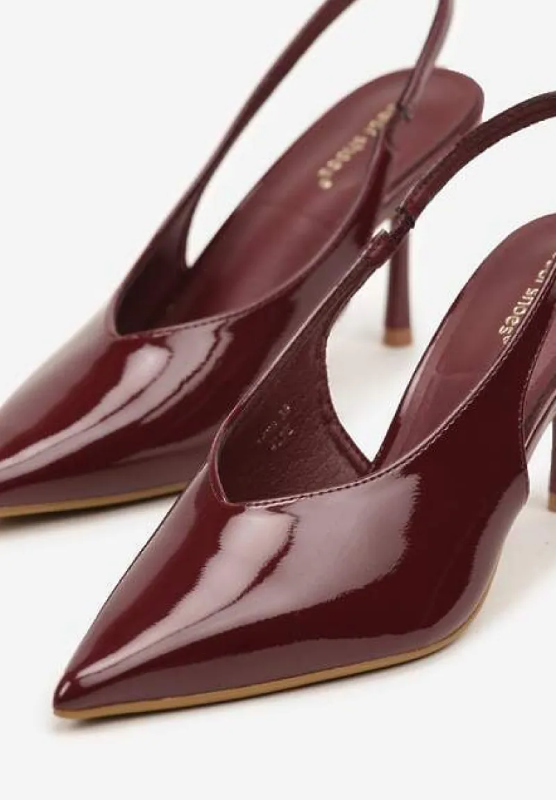 Bordowe Lakierowane Sandały na Szpilce Typu Slingback Addoxie