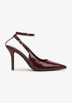 Bordowe Sandały Lakierowane Vices na Szpilce Typu Slingback Dolenita