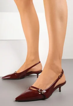 Bordowe Sandały Vices Slingback na Obcasie z Cienkim Paskiem na Nosku Elozira