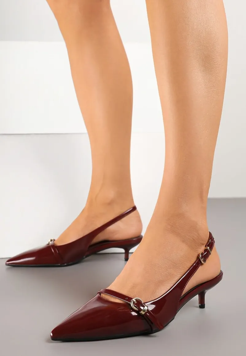 Bordowe Sandały Vices Slingback na Obcasie z Cienkim Paskiem na Nosku Elozira