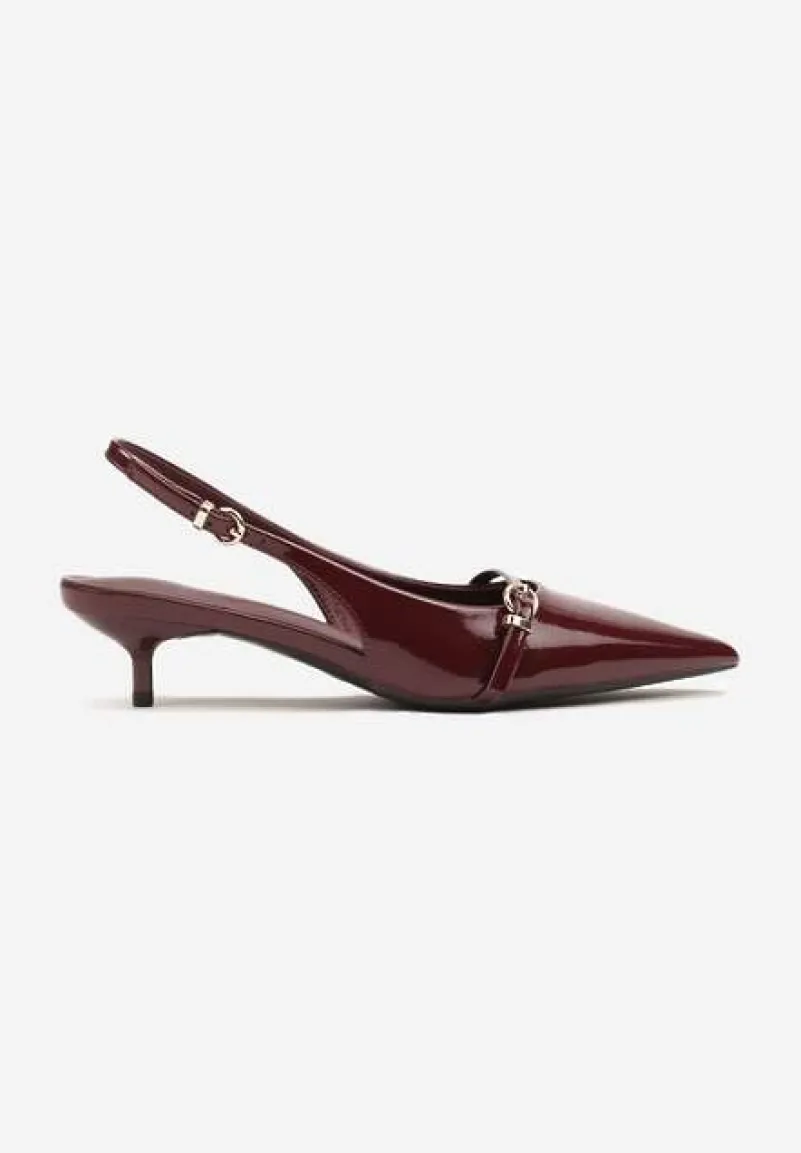 Bordowe Sandały Vices Slingback na Obcasie z Cienkim Paskiem na Nosku Elozira