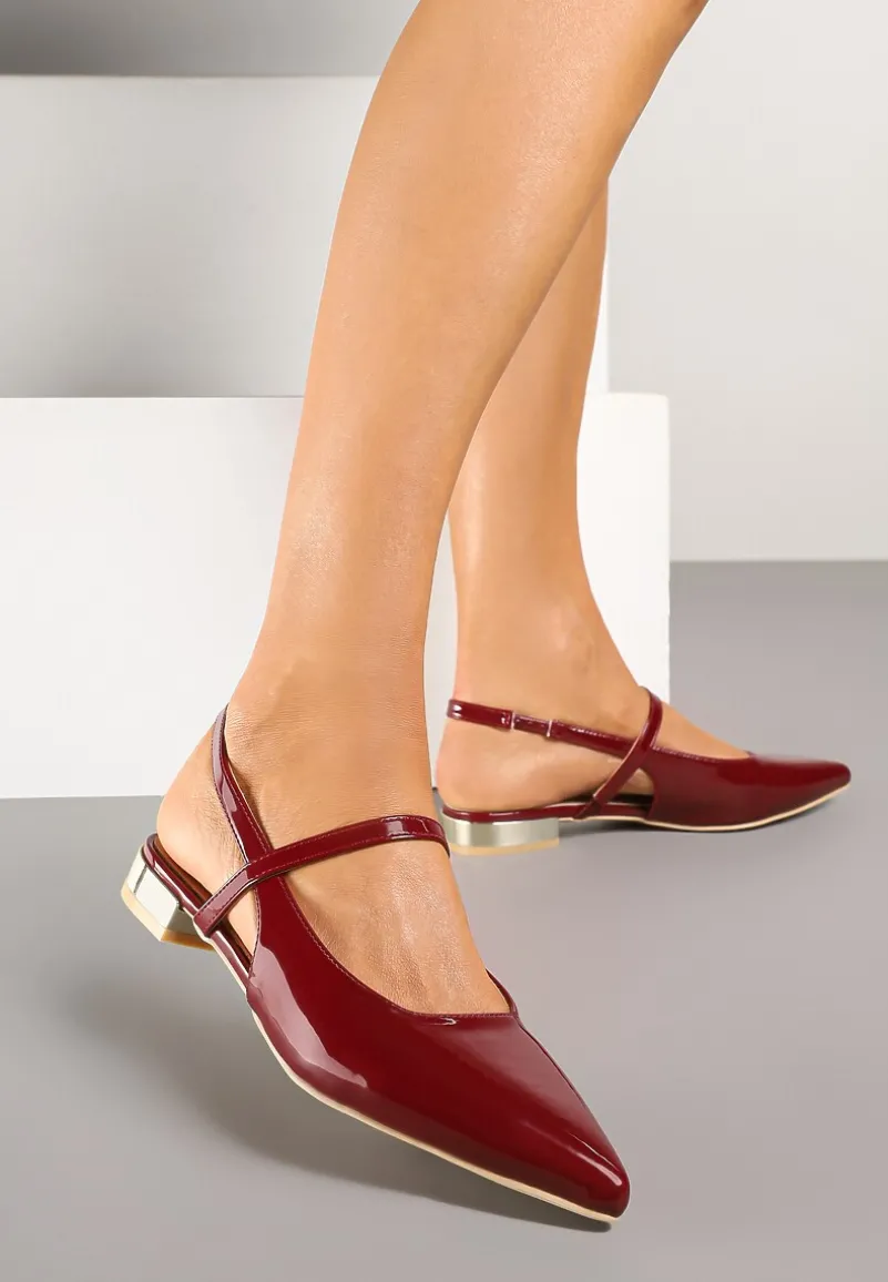 Bordowe Sandały Vices Typu Slingback ze Skórzaną Wkładką i Metaliczną Ozdobą Milozi