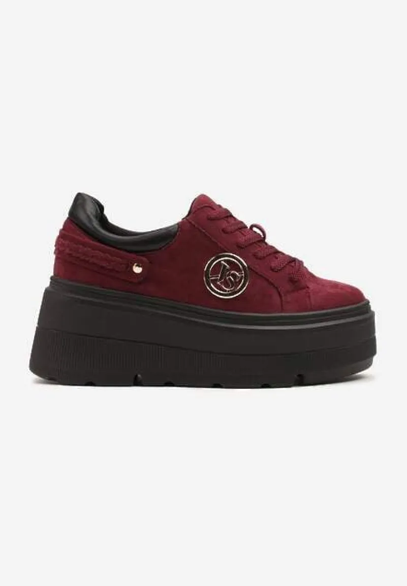 Bordowe Sneakersy Vices na Platformie Ozdobione Metaliczną Aplikacją Tatellia