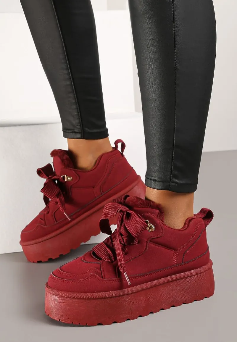 Bordowe Sneakersy Vices Stylizowane na Śniegowce na Platformie Obszyte Futerkiem Naleris