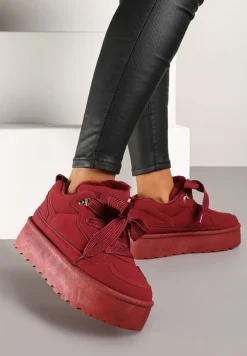 Bordowe Sneakersy Vices Stylizowane na Śniegowce na Platformie Obszyte Futerkiem Naleris