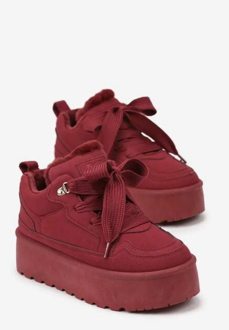 Bordowe Sneakersy Vices Stylizowane na Śniegowce na Platformie Obszyte Futerkiem Naleris