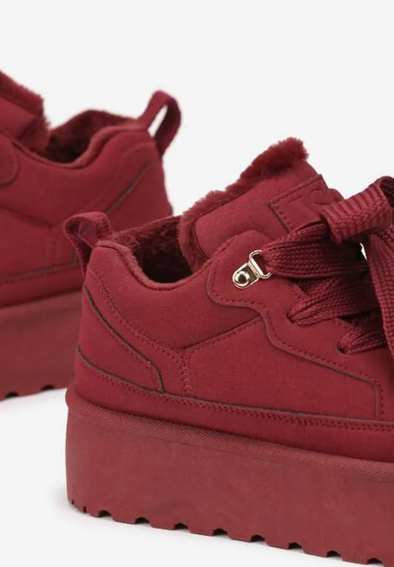 Bordowe Sneakersy Vices Stylizowane na Śniegowce na Platformie Obszyte Futerkiem Naleris