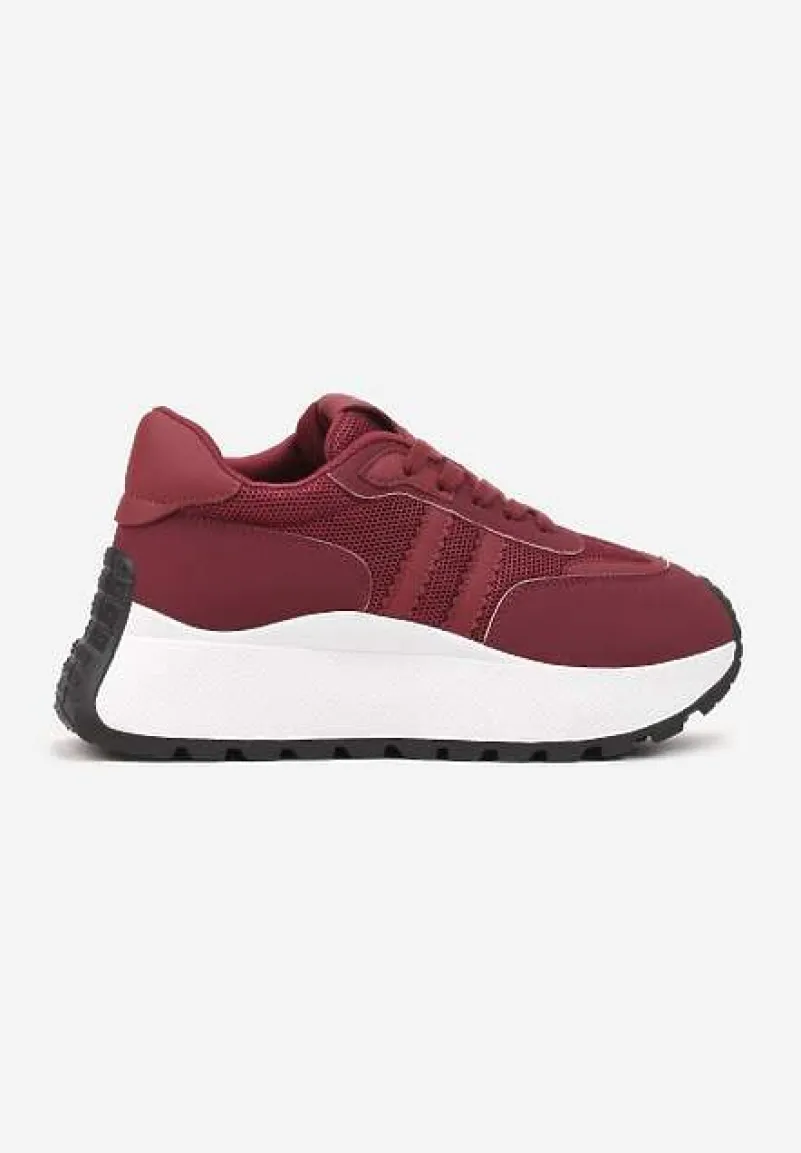 Bordowe Sznurowane Sneakersy Vices na Platformie z Ozdobnymi Paskami Seliniel