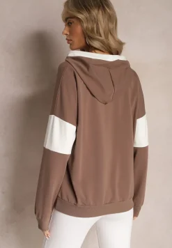 Brązowa Bawełniana Bluza z Kapturem i Ściągaczami Adikona
