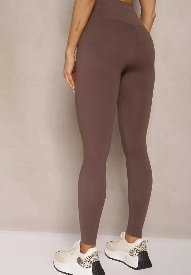 Brązowe Basicowe Legginsy High Waist Tofelia