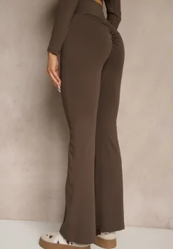 Brązowe Legginsy Dzwony High Waist Orruvana
