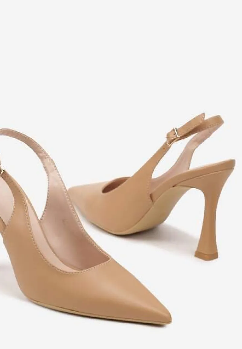 Brązowe Sandały na Obcasie Typu Slingback Dolandra