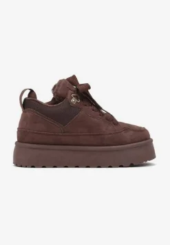 Brązowe Sneakersy na Platformie ze Sznurowaniem Ozdobione Futerkiem Vaivelle