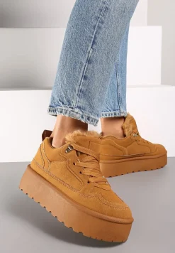 Brązowe Sneakersy Vices Stylizowane na Śniegowce na Platformie Obszyte Futerkiem Naleris
