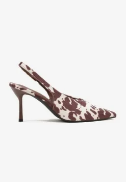 Brązowo-Białe Sandały na Szpilce Typu Slingback Addoxie
