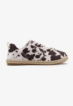 Brązowo-Białe Sneakersy Kultowe Tenisówki ze Wzorem w Łaty z Podeszwą Zdobioną Plecionką Zarorella