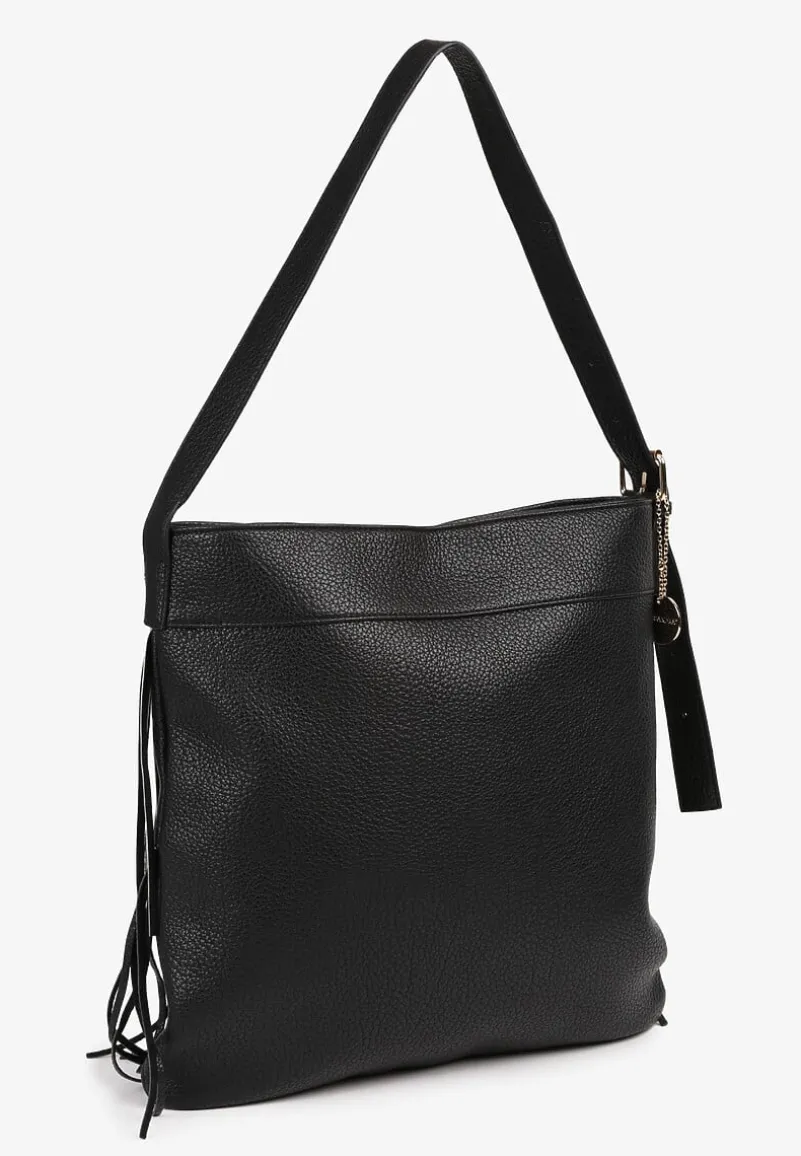 Brązowo-Czarna Torebka Listonoszka z Regulowanym Paskiem Zdobiona Frędzlami w Cętki Ravaniselle