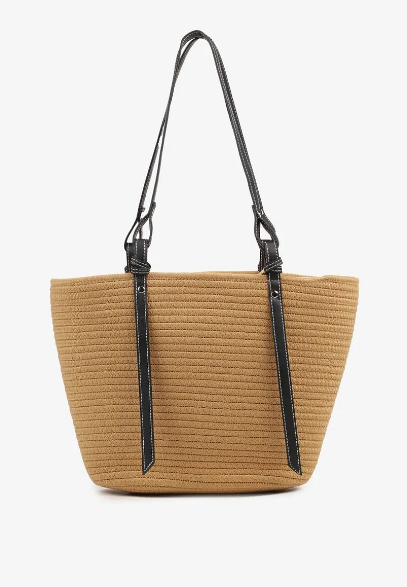 Ciemnobeżowa Szydełkowa Torebka Typu Shopper z Bawełny Mevonna