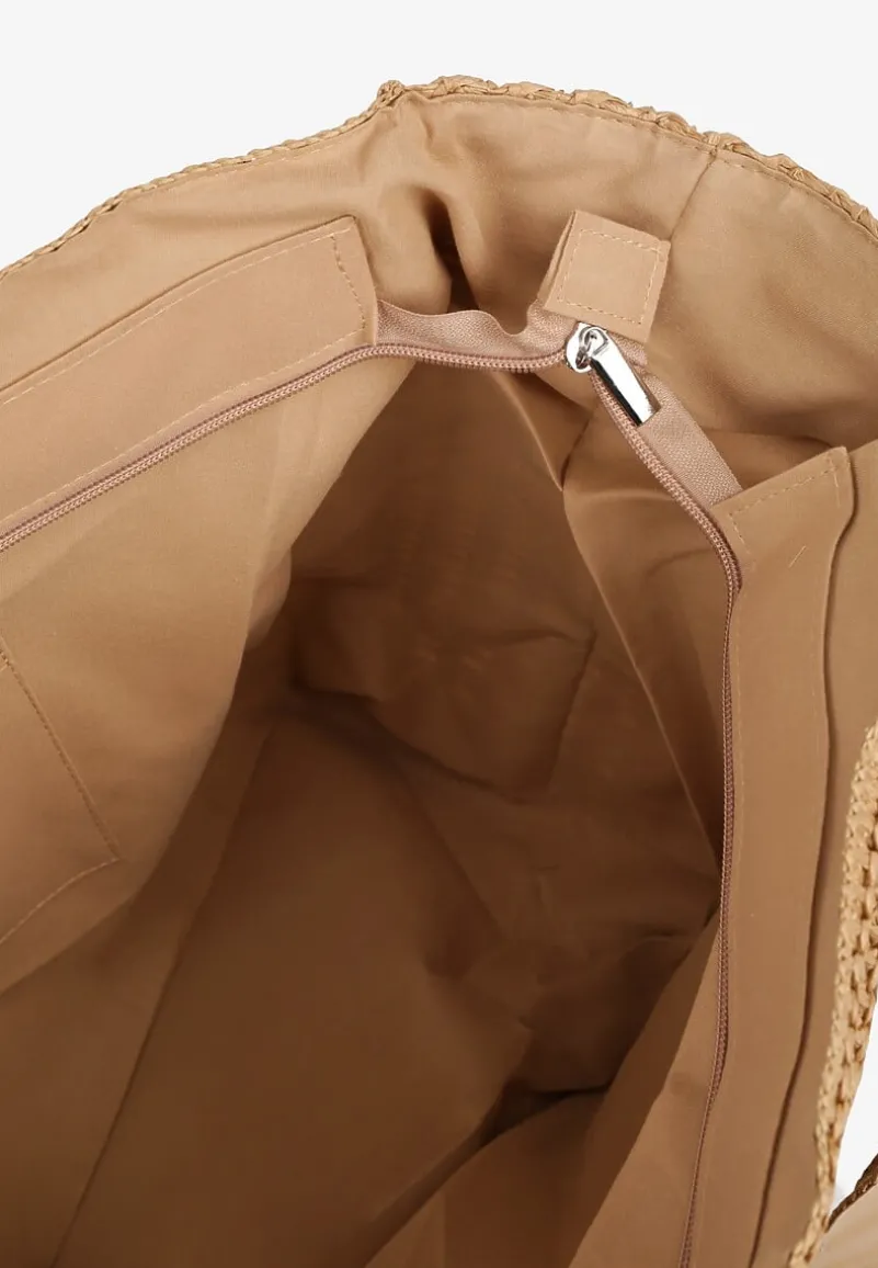 Ciemnobeżowa Torebka Shopper Plażowa z Plecionki Galavisena