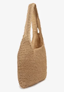 Ciemnobeżowa Torebka Typu Shopper z Plecionki Felevera