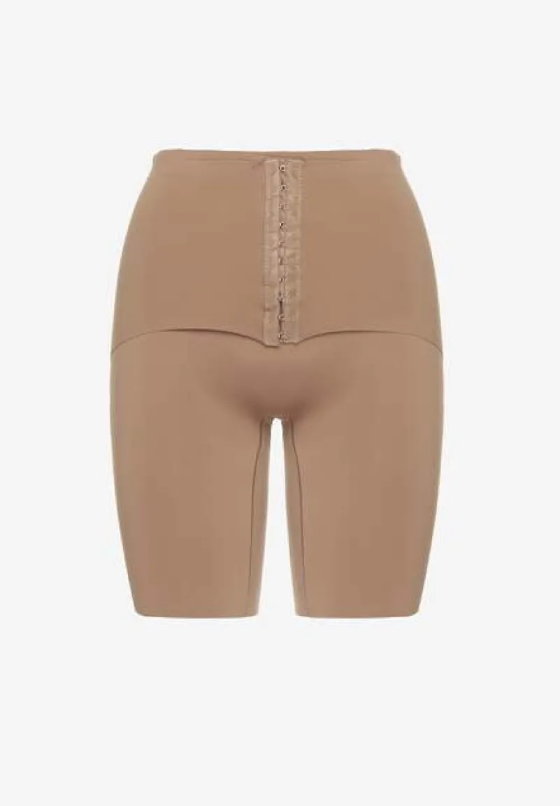 Ciemnobeżowa Bielizna modelująca Majtki Typu Szorty High Waist Liradelle