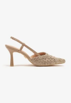 Ciemnobeżowe Ażurowe Sandały Vices na Szpilce Typu Slingback Erathiela