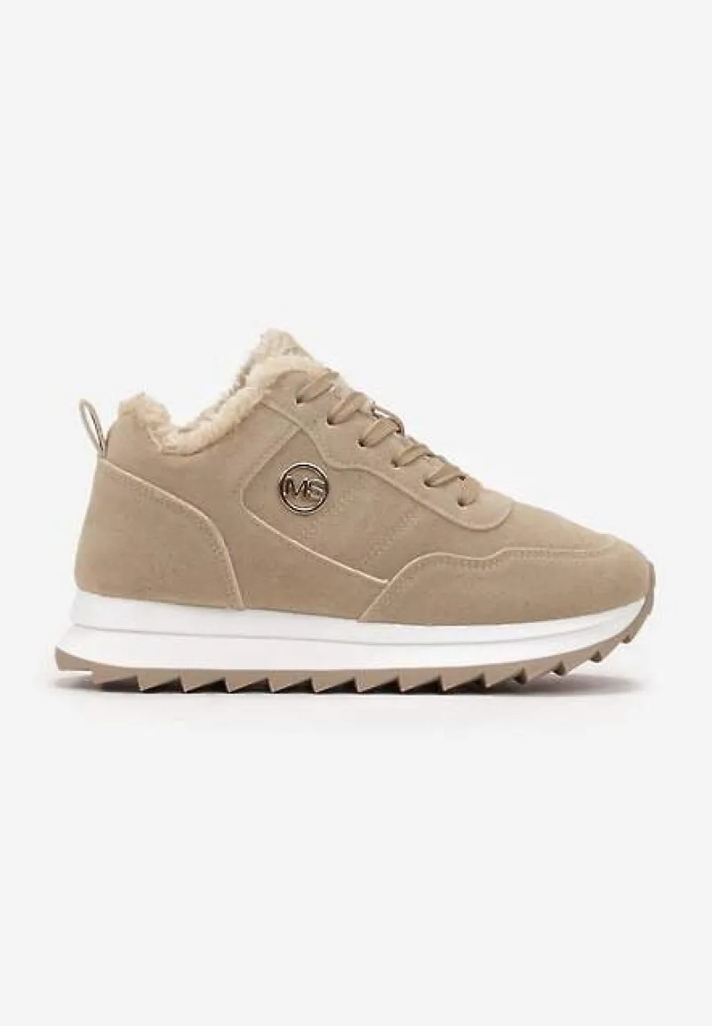 Ciemnobeżowe Ocieplane Sneakersy na Platformie Appopis
