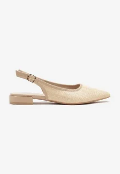 Ciemnobeżowe Sandały Typu Slingback z Plecionki z Rafii Neolavia