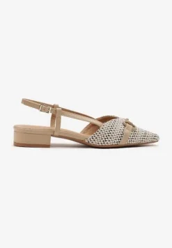 Ciemnobeżowe Sandały Vices Slingback Ozdobione Klamrą i Plecionką Nilasiela