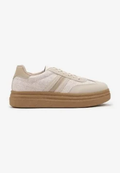 Ciemnobeżowe Sneakersy Kultowe Tenisówki na Grubej Podeszwie Gonelis