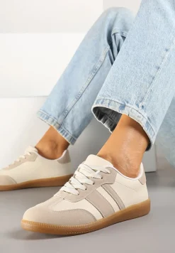 Ciemnobeżowe Sneakersy w Stylu Tenisówek z Paskami Danareth