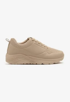 Ciemnobeżowe Sneakersy z Tłoczoną Cholewką Ulithrena