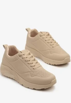 Ciemnobeżowe Sneakersy z Tłoczoną Cholewką Ulithrena