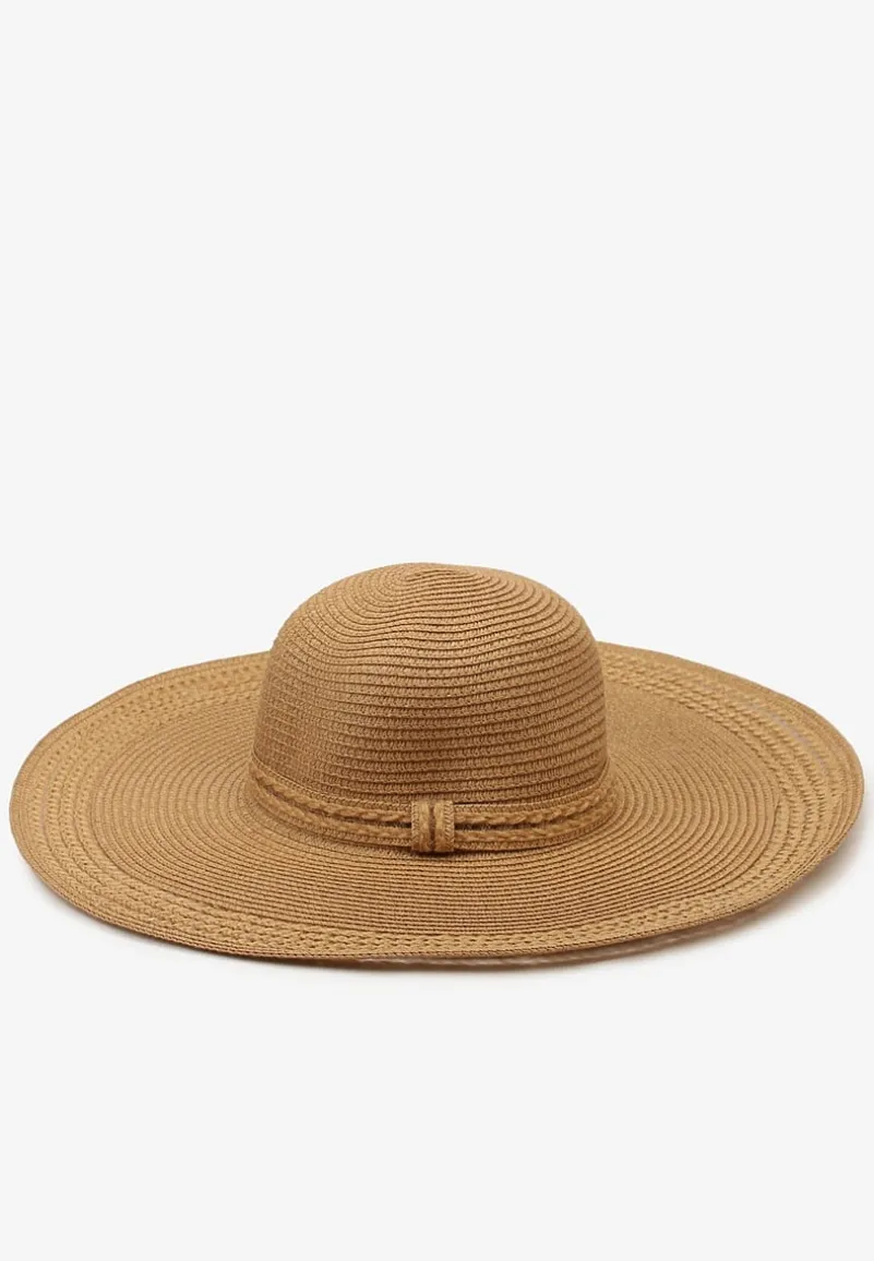Ciemnobeżowy Kapelusz Plażowy z Plecionki w stylu Boho Amicuralia