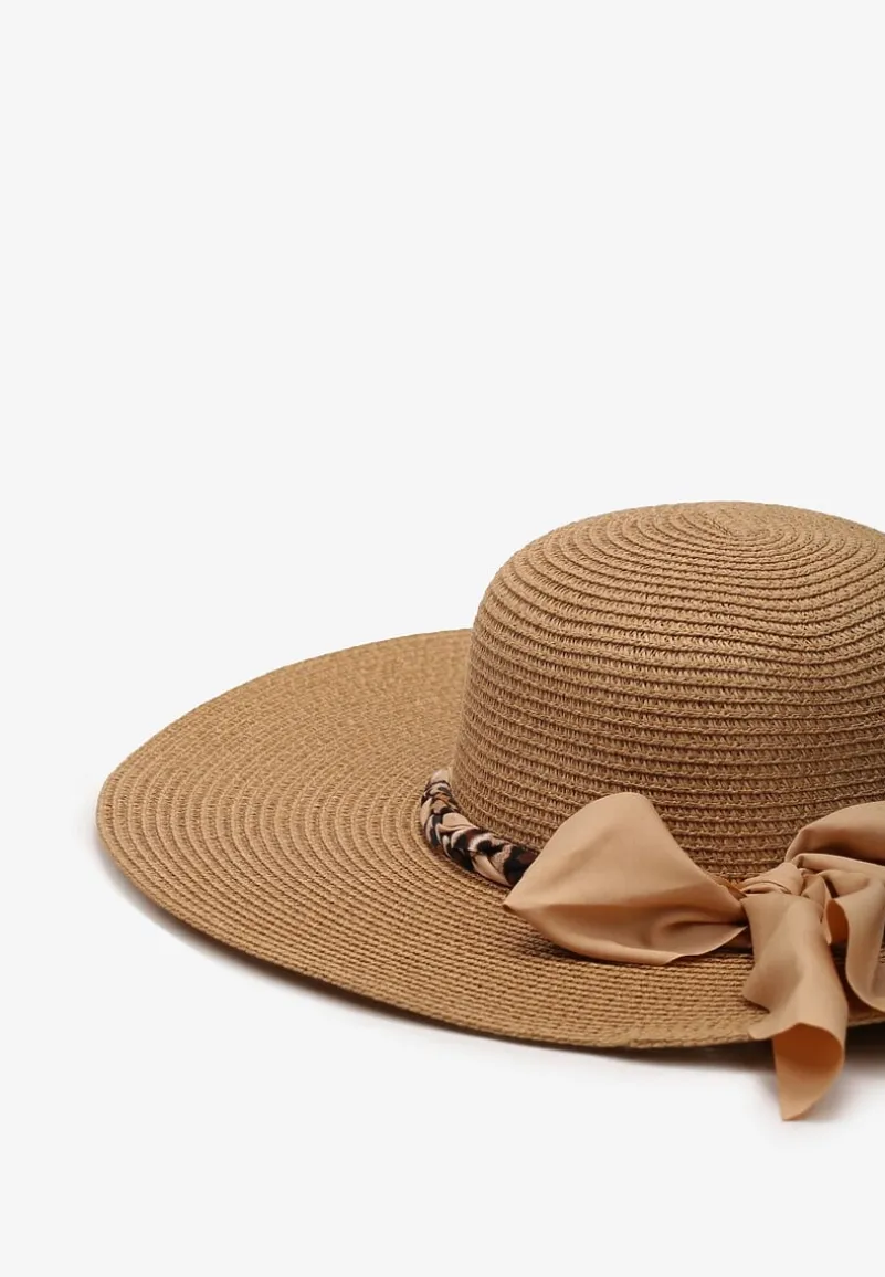 Ciemnobeżowy Kapelusz ze Splecioną Apaszką Boho z Naturalnej Plecionki Aielis
