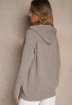 Ciemnobrązowy Sweter z Wiskozą i Kaszmirem oraz z Kapturem Nerolin