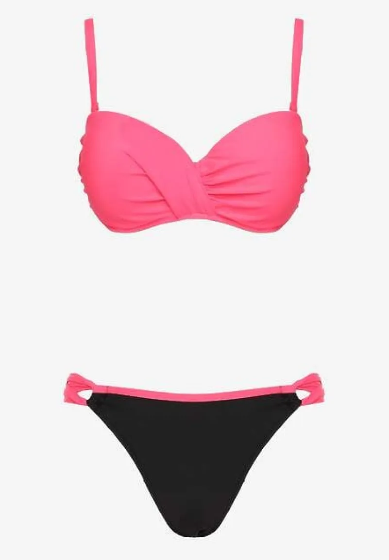Ciemnoróżowe Bikini Majtki Figi i Biustonosz z Marszczeniem Sepiana