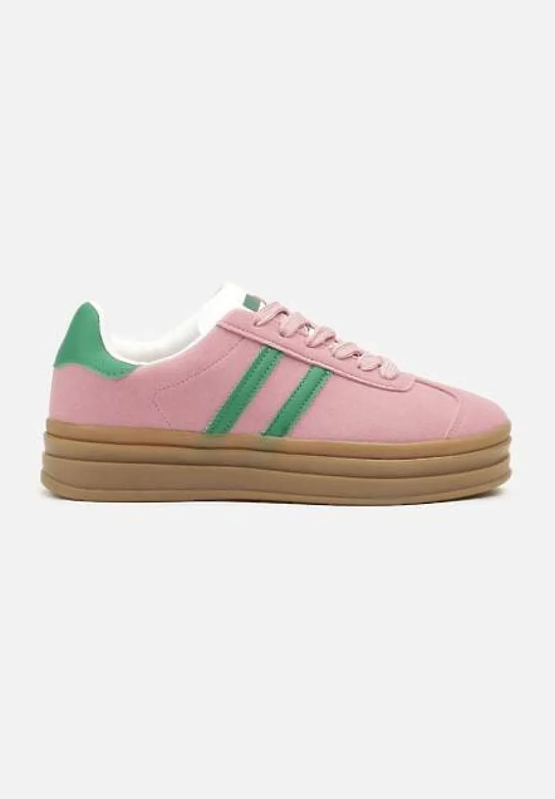 Ciemnoróżowe Klasyczne Sneakersy na Niewysokiej Platformie Terilee