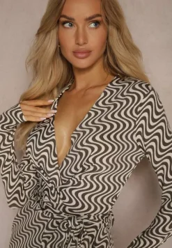 Ciemnoszary Kombinezon z Wiskozą w Geometryczny Wzór z Paskiem Nailaia