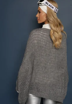 Ciemnoszary Luźny Sweter Dzianinowy w Stylu Ponczo Nattava