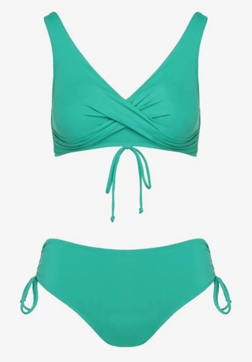 Ciemnozielone Bikini Biustonosz i Majtki Figi z Wiązaniem Kinalisa