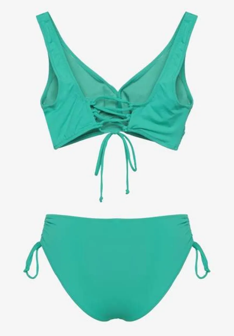 Ciemnozielone Bikini Biustonosz i Majtki Figi z Wiązaniem Kinalisa