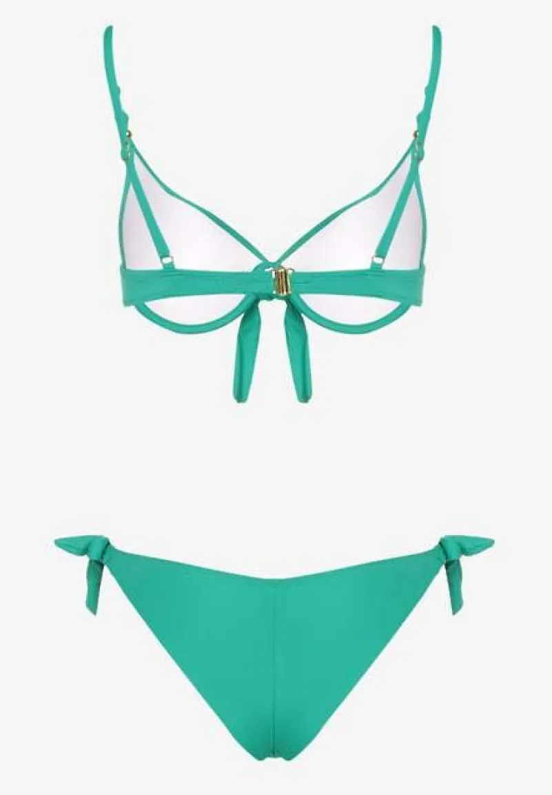 Ciemnozielone Bikini Majtki i Biustonosz z Wiązaniem Sadeenne