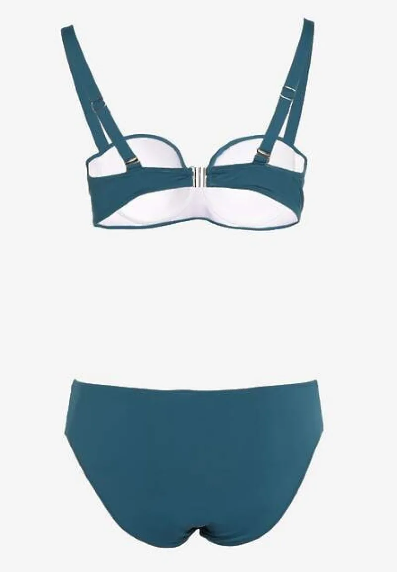 Ciemnozielone Bikini Strój Kąpielowy Dwuczęściowy z Ozdobnym Marszczeniem Nariella