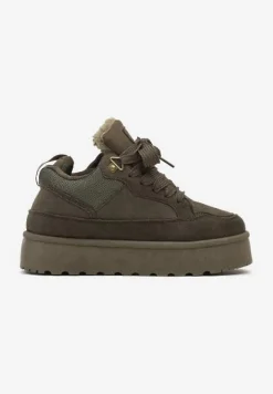 Ciemnozielone Sneakersy na Niskiej Platformie Mocno Ocieplane Tifilie